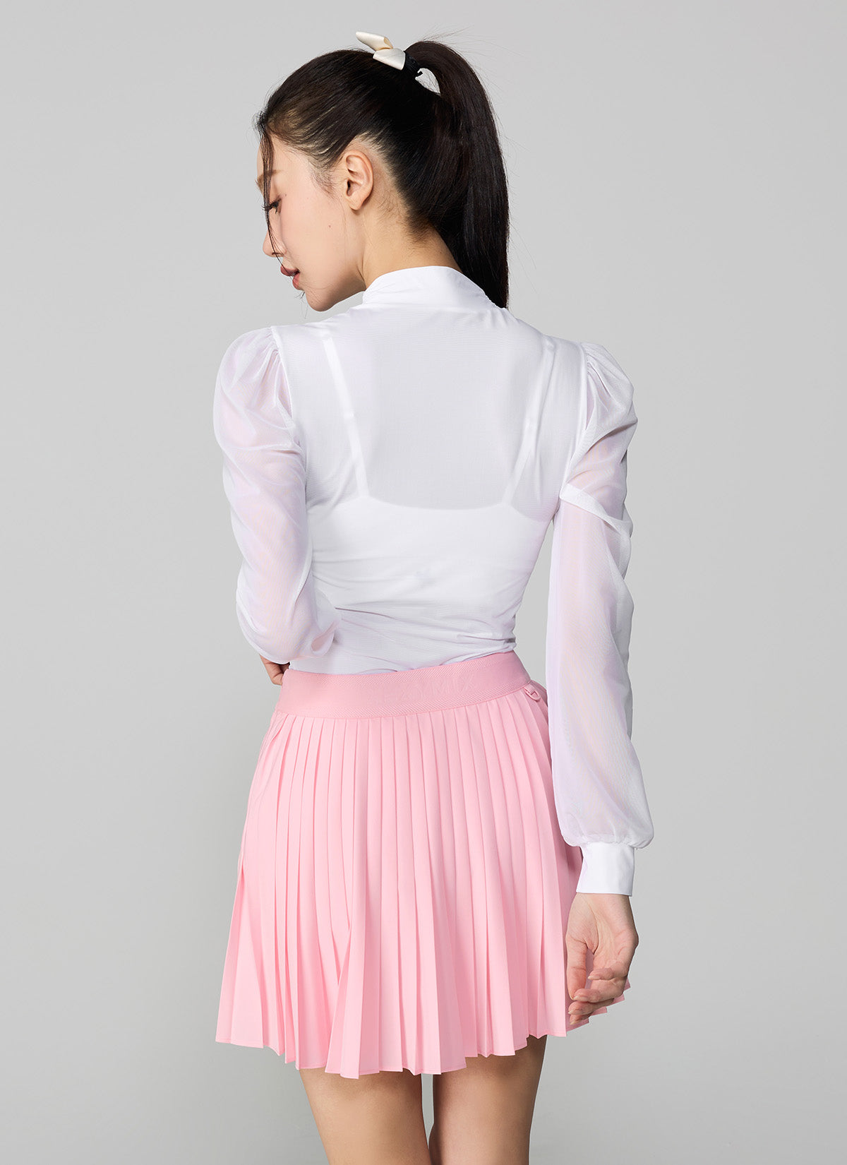 Unbalanced Logo Point Pleats Skirt