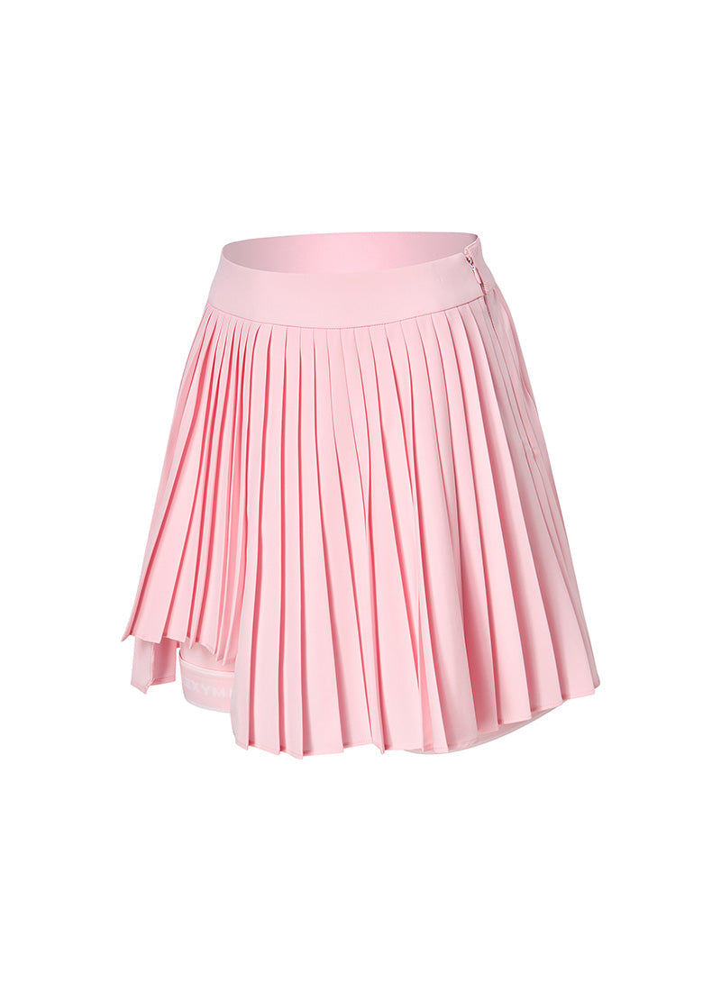 Unbalanced Logo Point Pleats Skirt