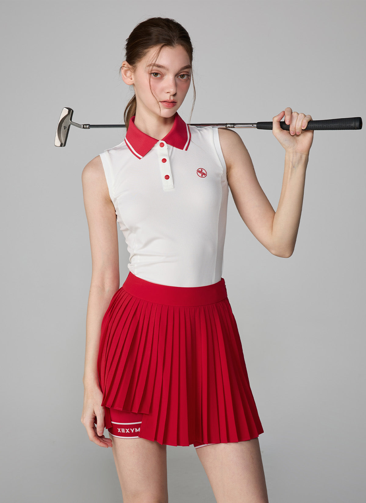 Unbalanced Logo Point Pleats Skirt