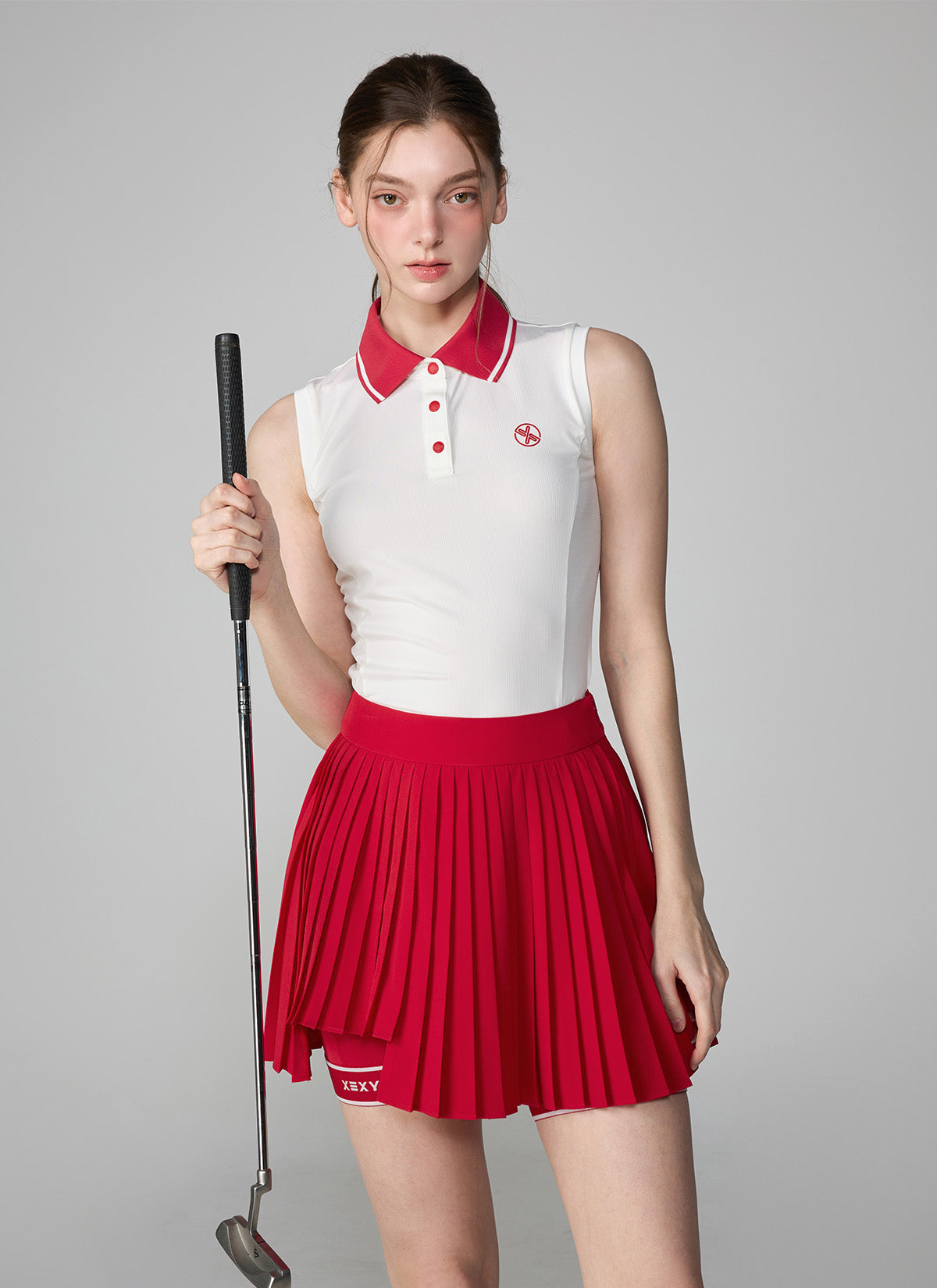 Unbalanced Logo Point Pleats Skirt