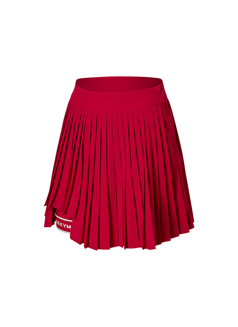 Unbalanced Logo Point Pleats Skirt