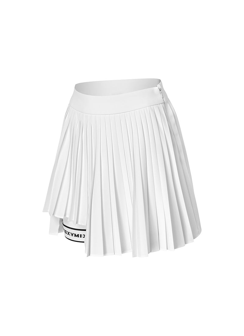 Unbalanced Logo Point Pleats Skirt