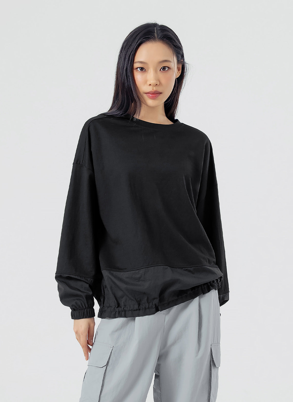 Woven Mix String Sweatshirt