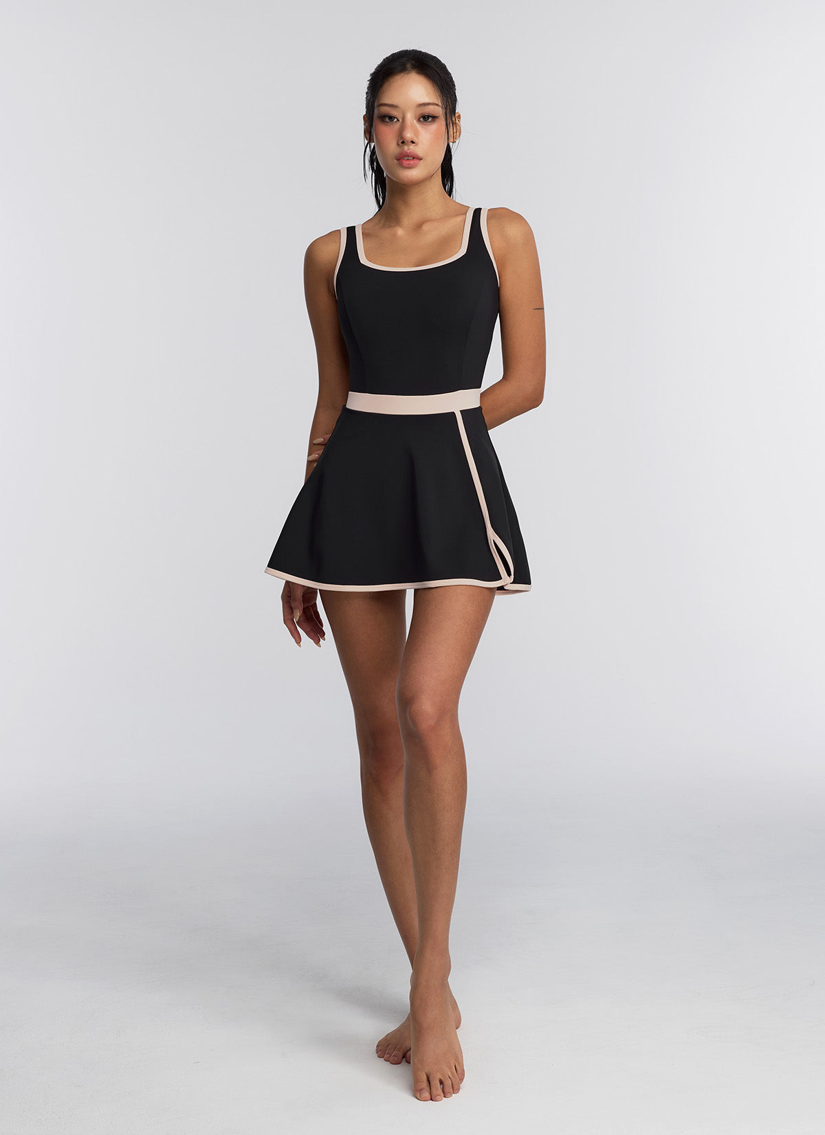 French Color Block 2-in-1 Dress
