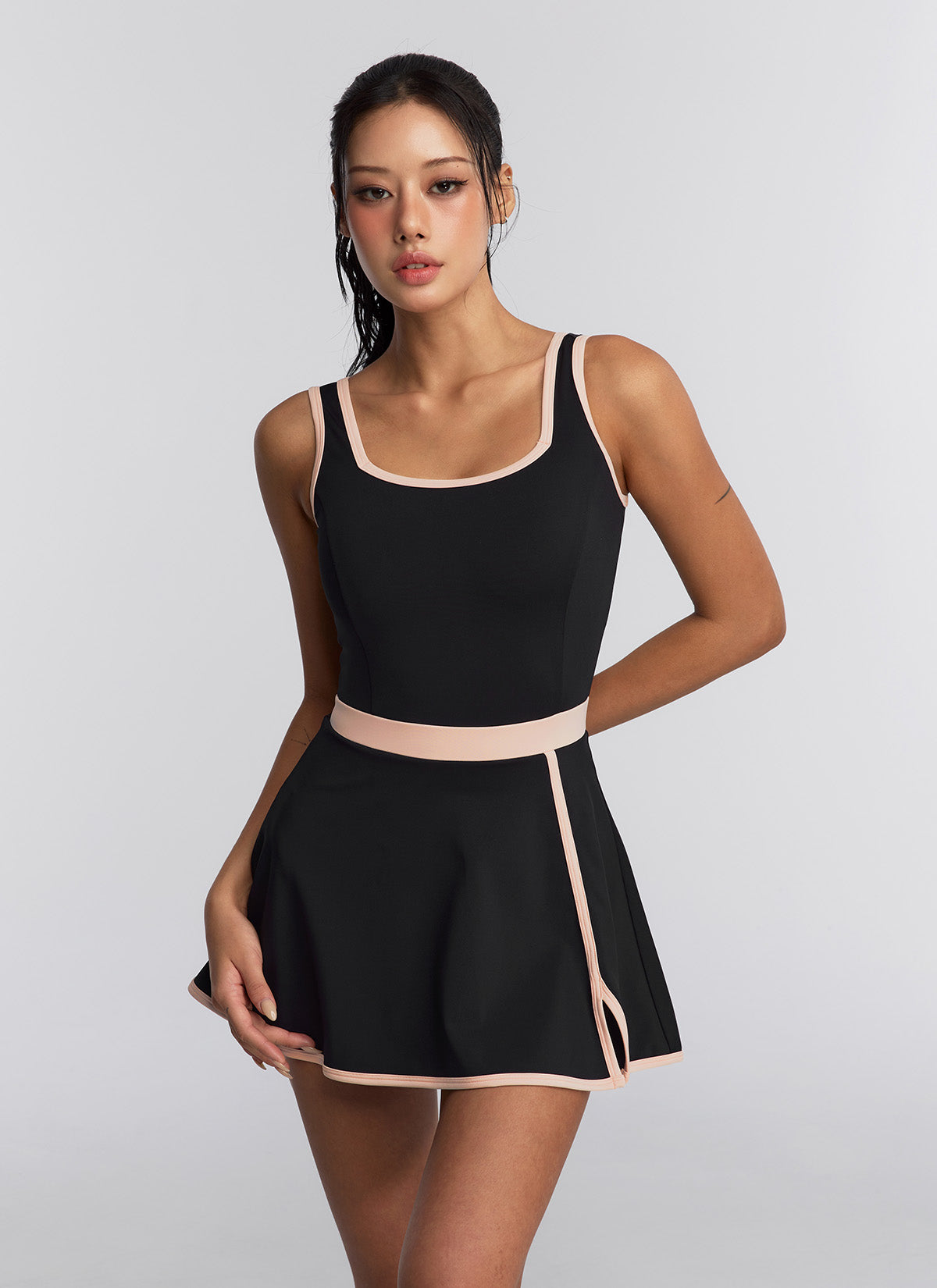 French Color Block 2-in-1 Dress