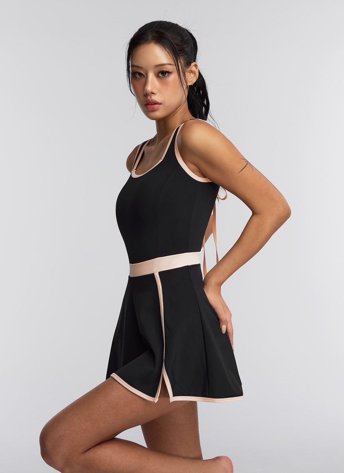 French Color Block 2-in-1 Dress