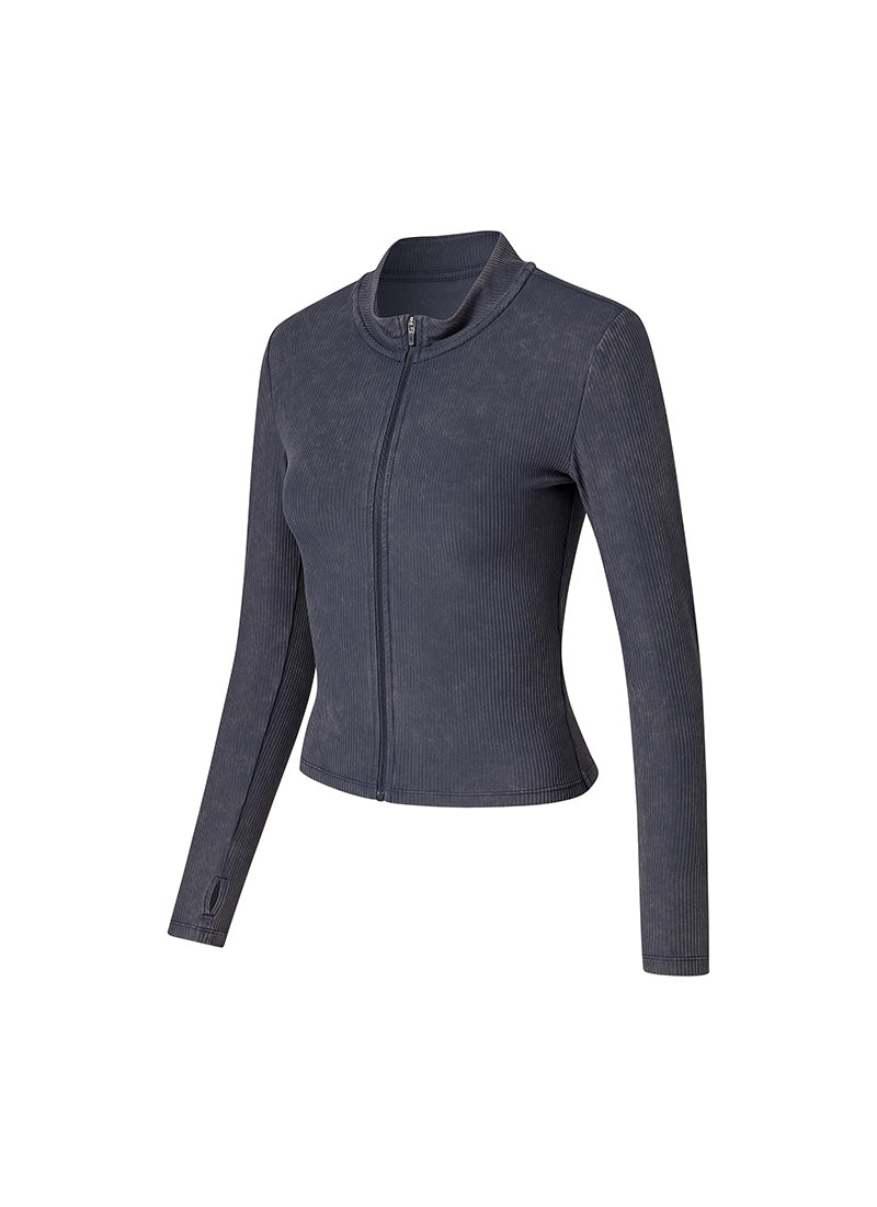 Washing Ribbed Slim Fit Zip-Up Jacket