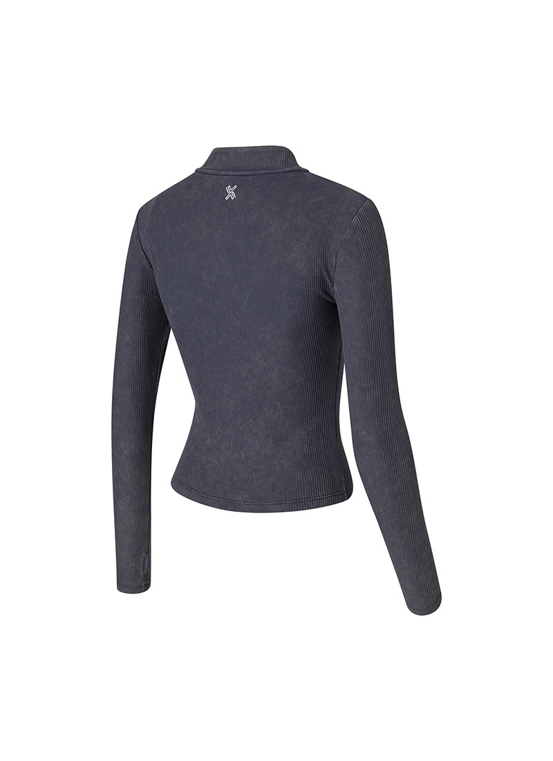 Washing Ribbed Slim Fit Zip-Up Jacket