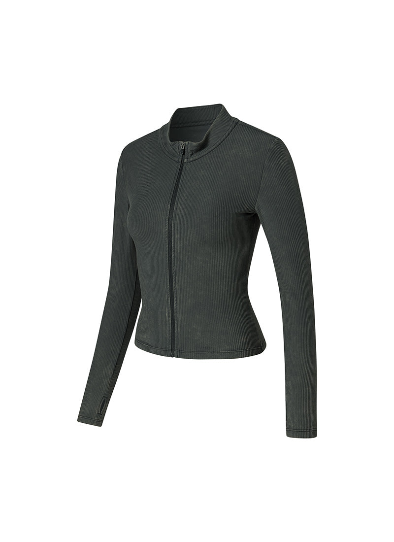 Washing Ribbed Slim Fit Zip-Up Jacket