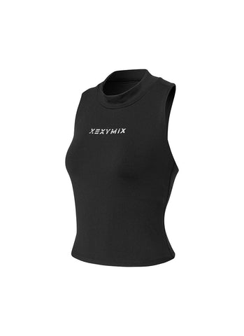 Mock Neck Logo Point Crop Top