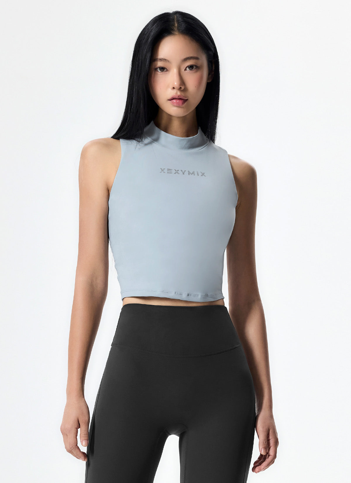 Mock Neck Logo Point Crop Top