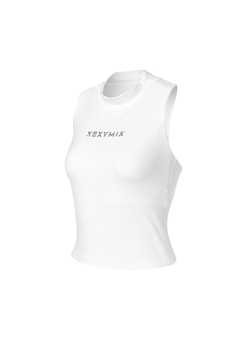 Mock Neck Logo Point Crop Top
