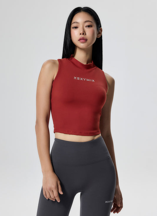 Mock Neck Logo Point Crop Top