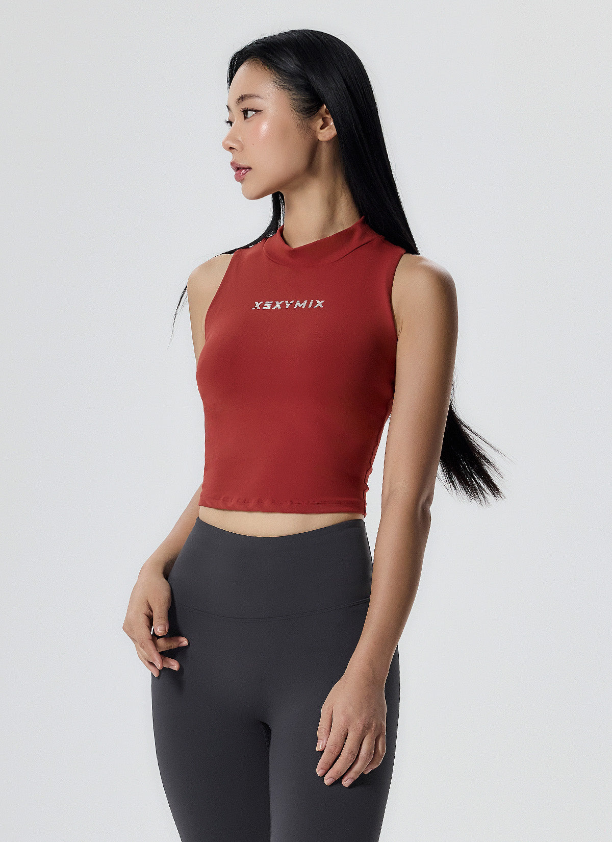 Mock Neck Logo Point Crop Top