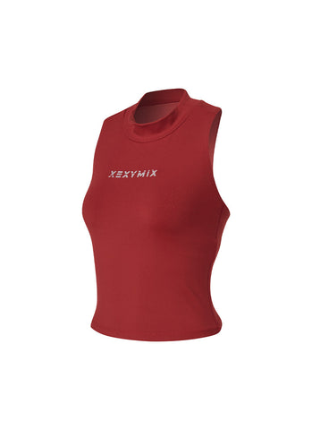 Mock Neck Logo Point Crop Top