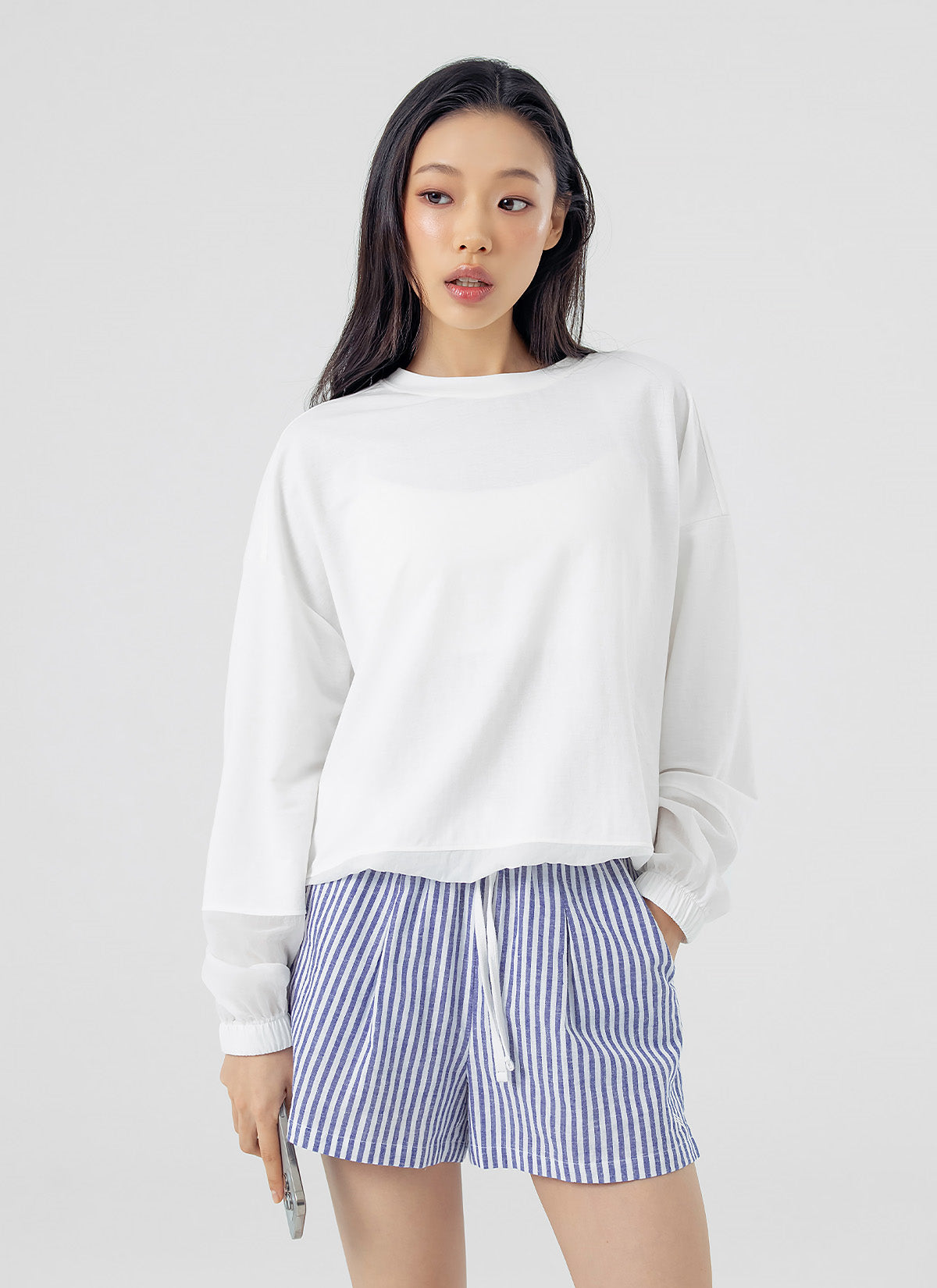 Woven Mix String Sweatshirt