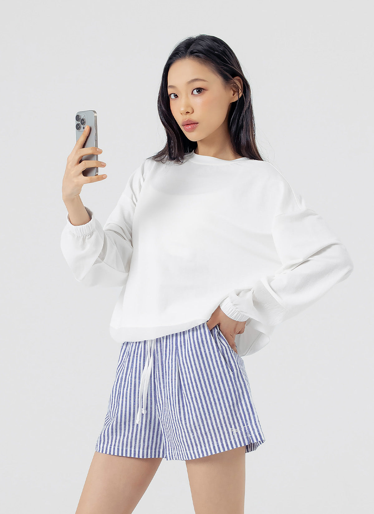 Woven Mix String Sweatshirt