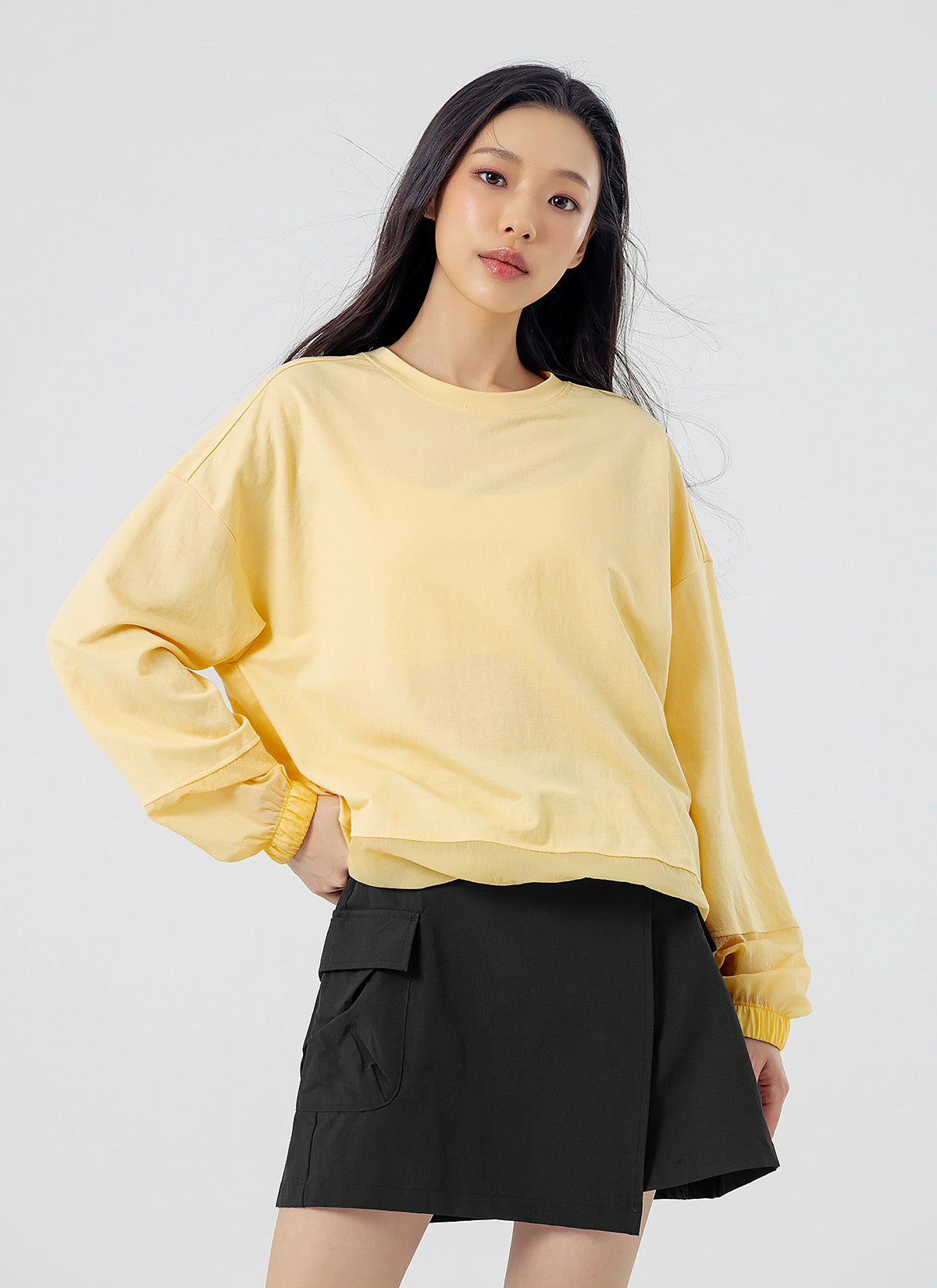 Woven Mix String Sweatshirt