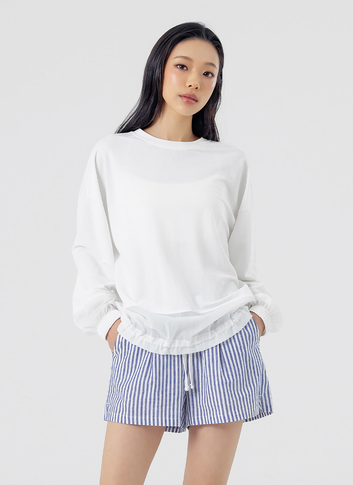 Woven Mix String Sweatshirt