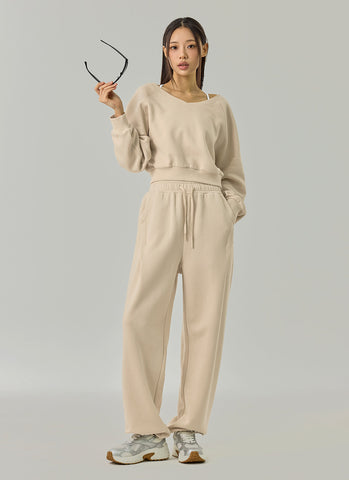 Softly Napping V-neck Crop Swear Shirts