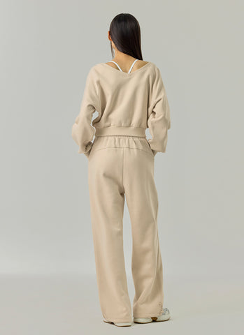 Softly Napping V-neck Crop Swear Shirts