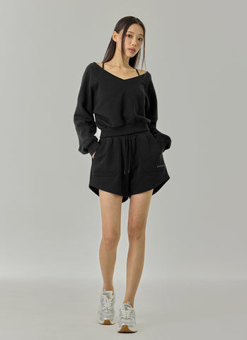 Softly Napping V-neck Crop Swear Shirts