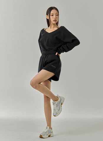 Softly Napping V-neck Crop Swear Shirts