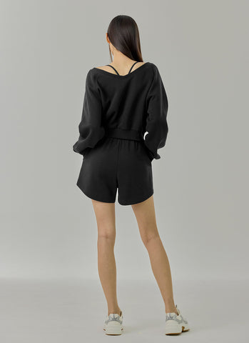 Softly Napping V-neck Crop Swear Shirts