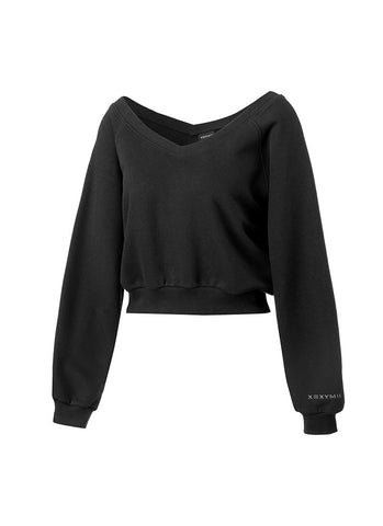 Softly Napping V-neck Crop Swear Shirts