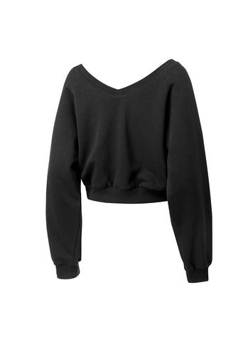 Softly Napping V-neck Crop Swear Shirts