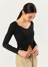 Ribbed Front Slit Long Sleeve in Black