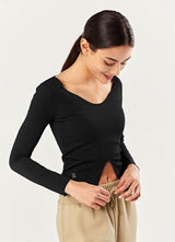 Ribbed Front Slit Long Sleeve in Black