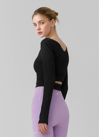 Ribbed Back Slit Finger Hole Long Sleeve