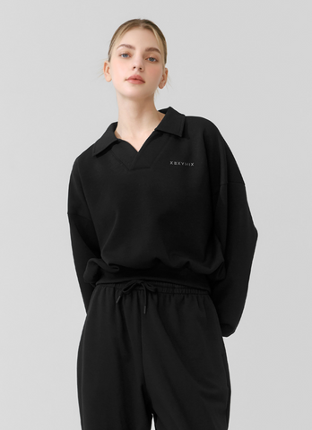 Mild Logo Collar Crop Sweatshirt Long Sleeve