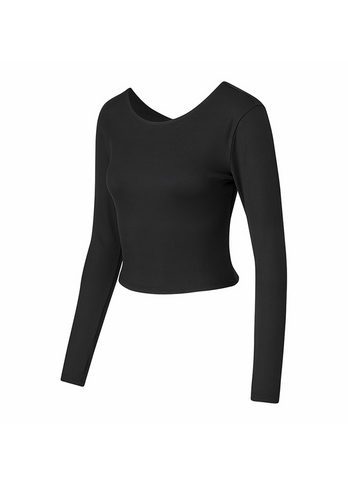 Ribbed Back Slit Finger Hole Long Sleeve