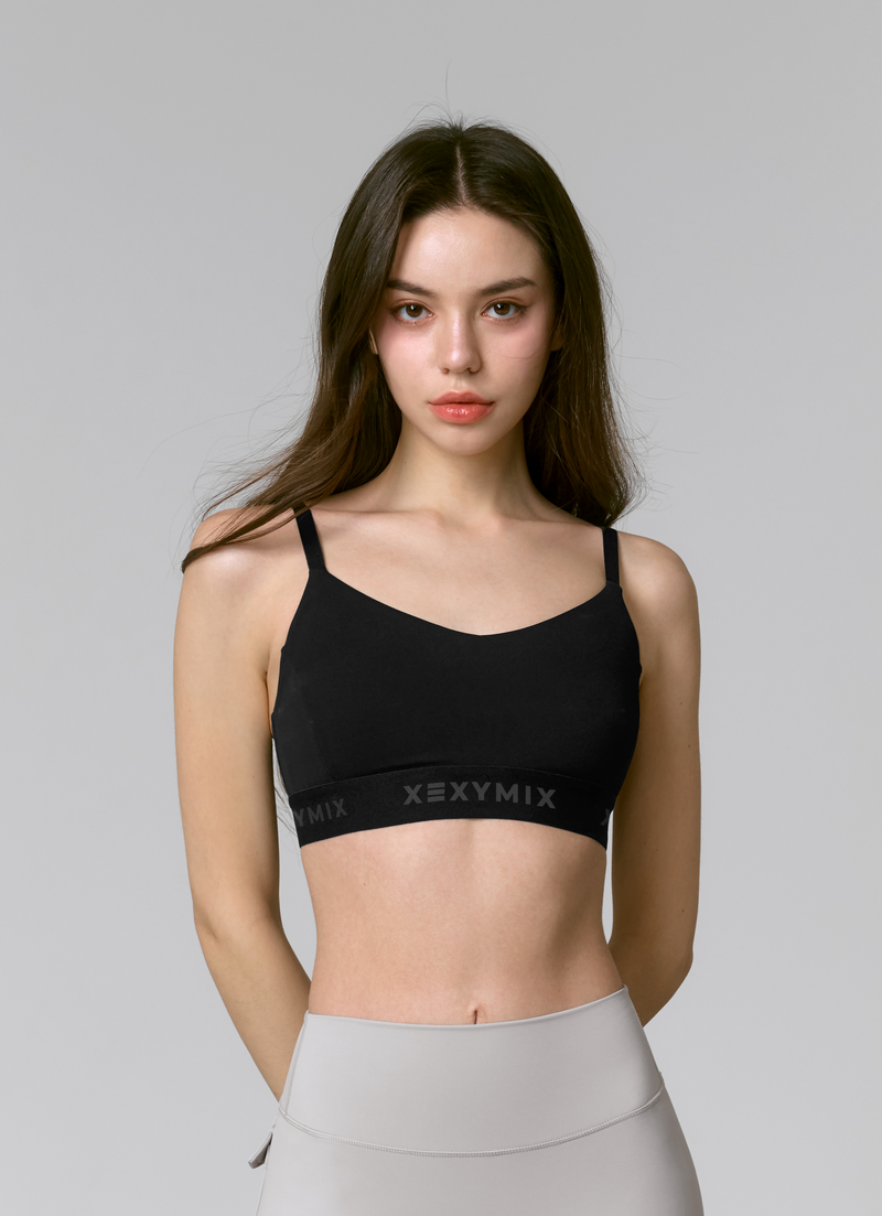 Black Label Signature Power Rise Logo Band Bra Top in Black