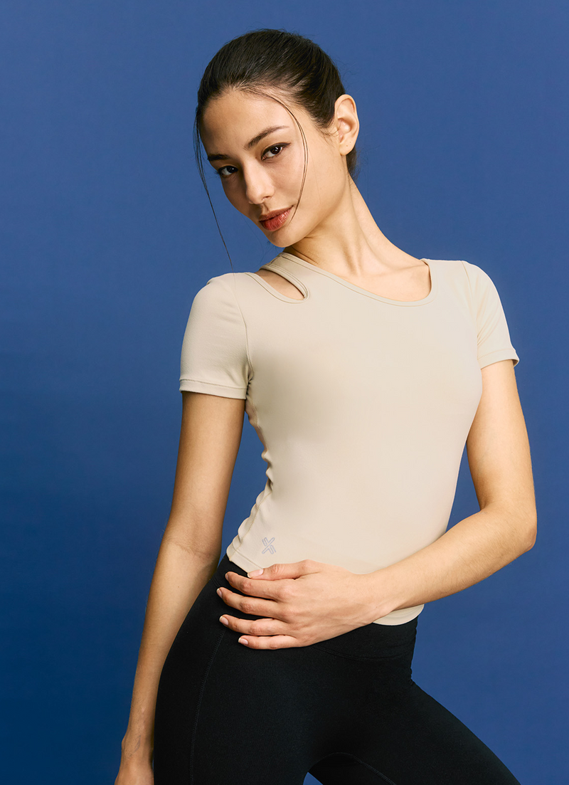 Cotton Like Cut Out Crop Top in Cloud Beige