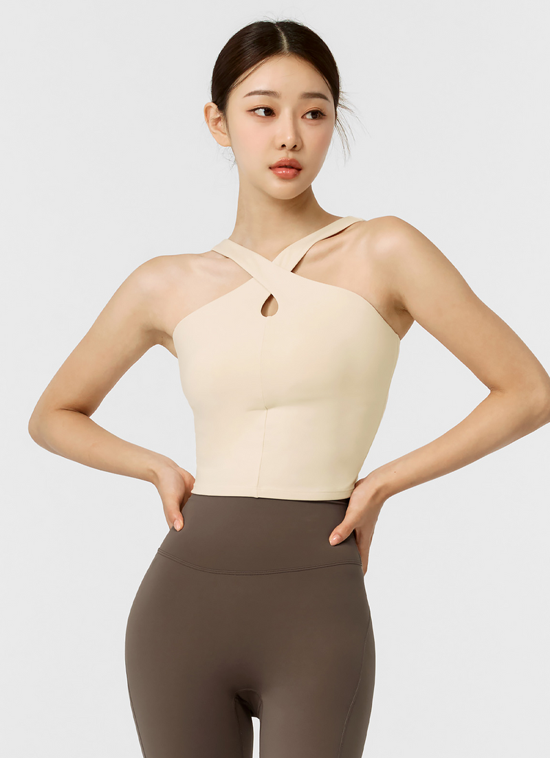 Comfort Fine Cross Neck Crop Top in Coconut Cream