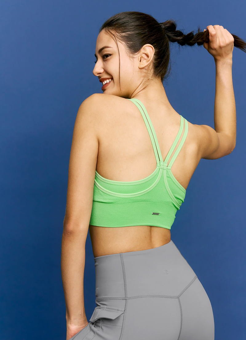 Dual Layer Seamless Bra Top in Cool Green