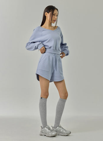 Softly Napping V-neck Crop Swear Shirts