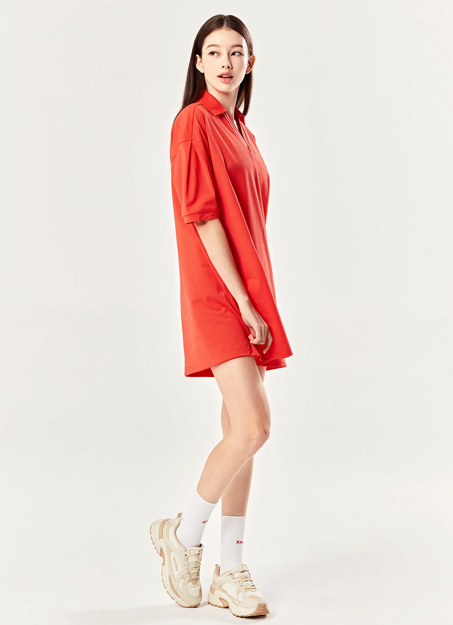V-neck Collar Balloon Dress Clover