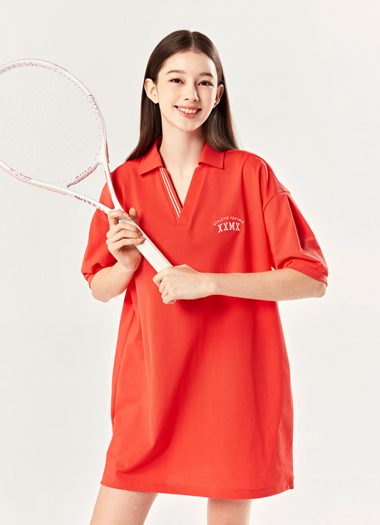 V-neck Collar Balloon Dress Clover
