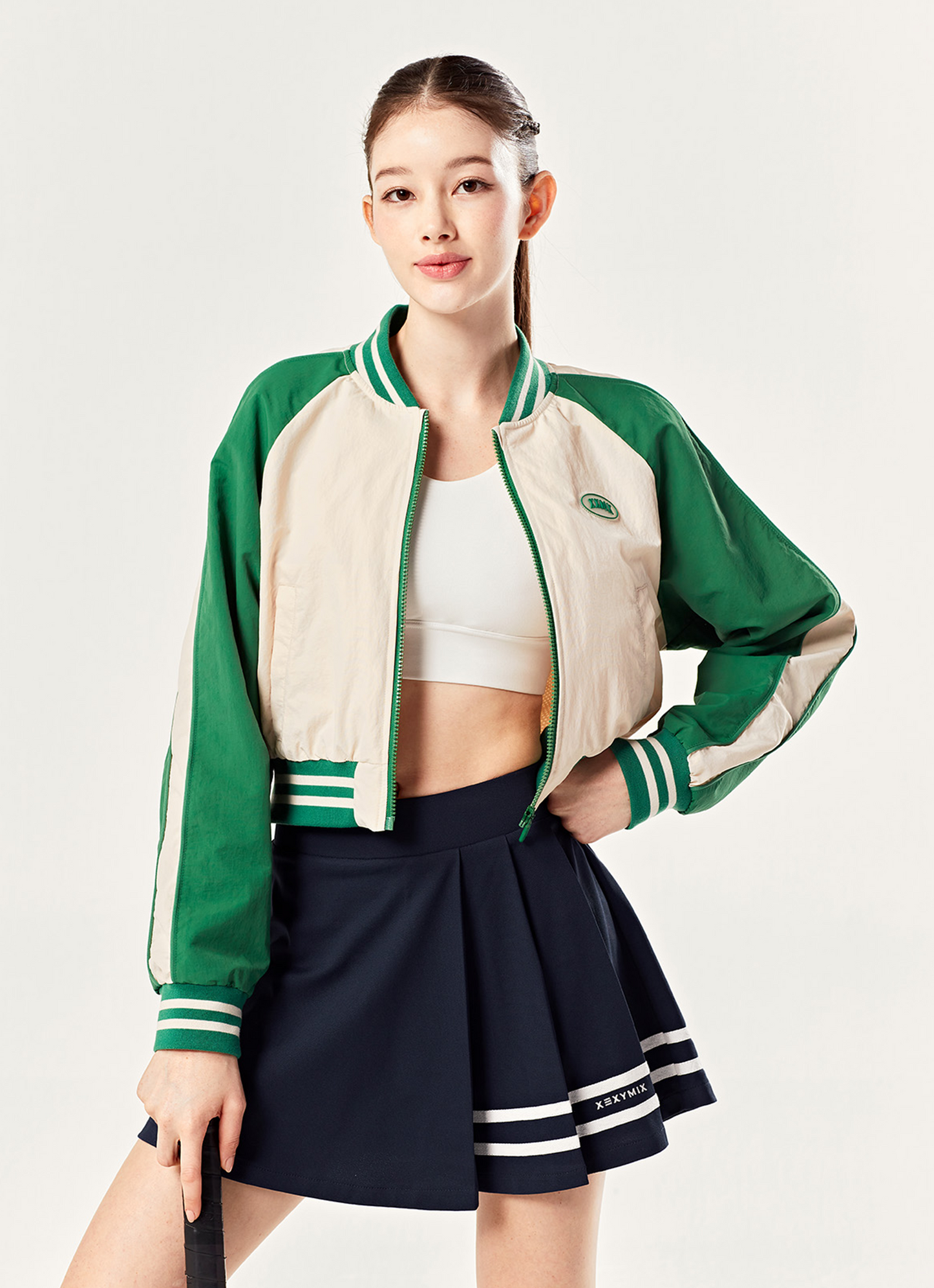 Side Pleated Pique Skirt