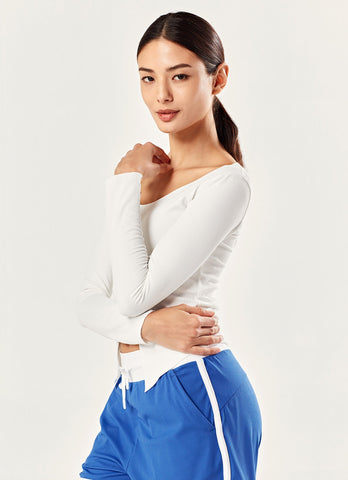 Ribbed Front Slit Long Sleeve