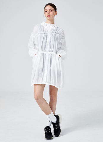 Airy Balloon Shirring Hooded Long Jacket
