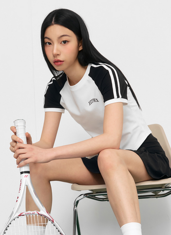 Raglan Color Block Crop Short Sleeve