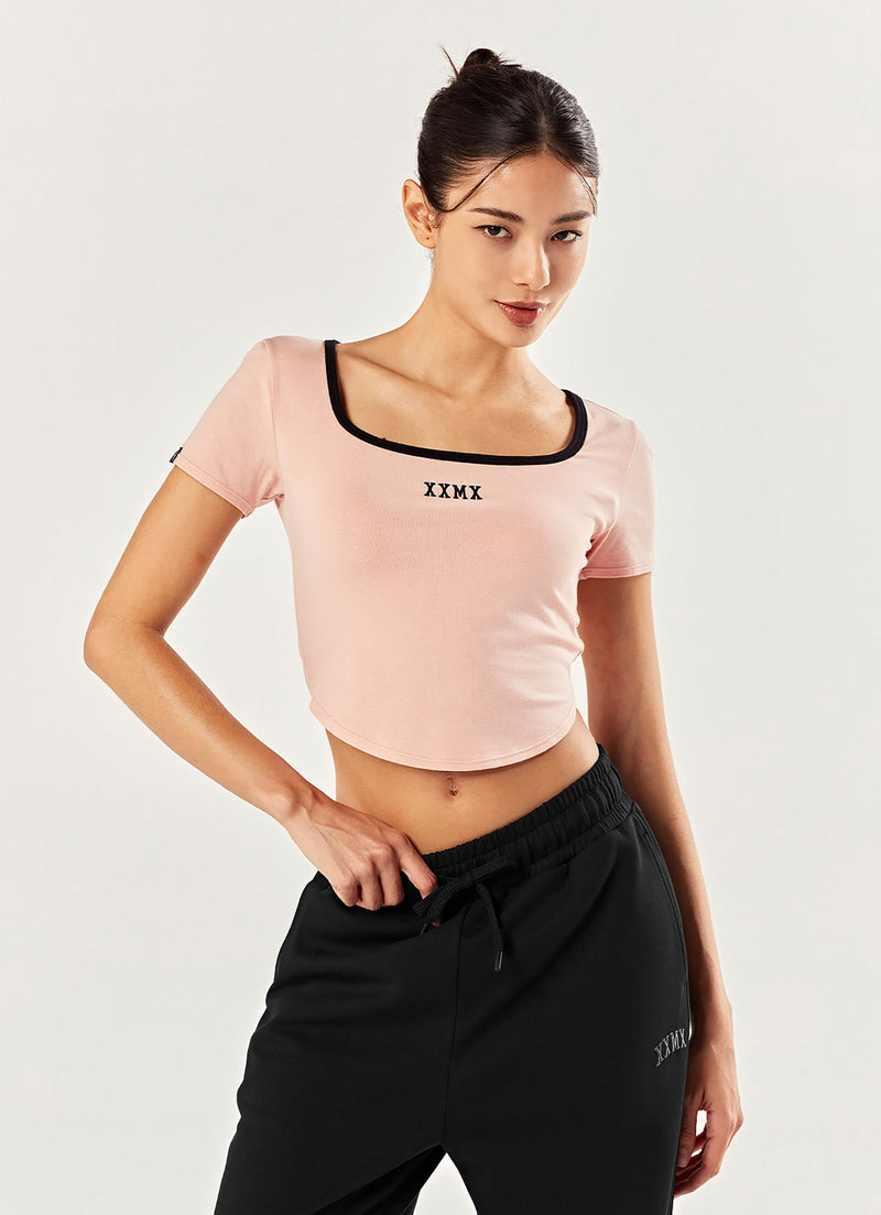 Cali Square Neck Cropped Short Sleeve in Lady Pink