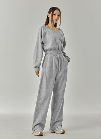 Softly Napping V-neck Crop Swear Shirts