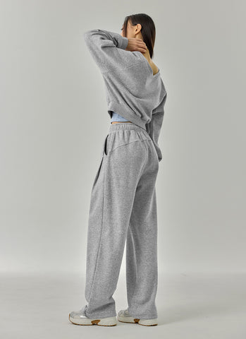 Softly Napping V-neck Crop Swear Shirts