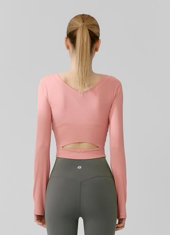 Ribbed Back Slit Finger Hole Long Sleeve